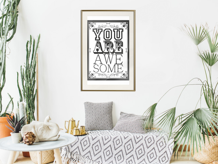 Wall Poster You Are Awesome - black and white text on an ornamented background 114684 additionalImage 21