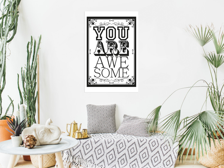 Wall Poster You Are Awesome - black and white text on an ornamented background 114684 additionalImage 17