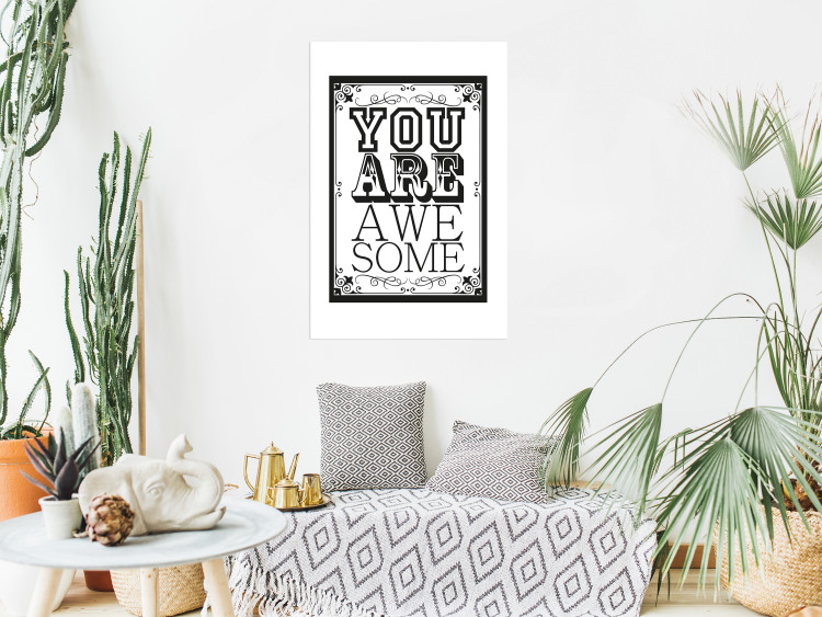 Wall Poster You Are Awesome - black and white text on an ornamented background 114684 additionalImage 4