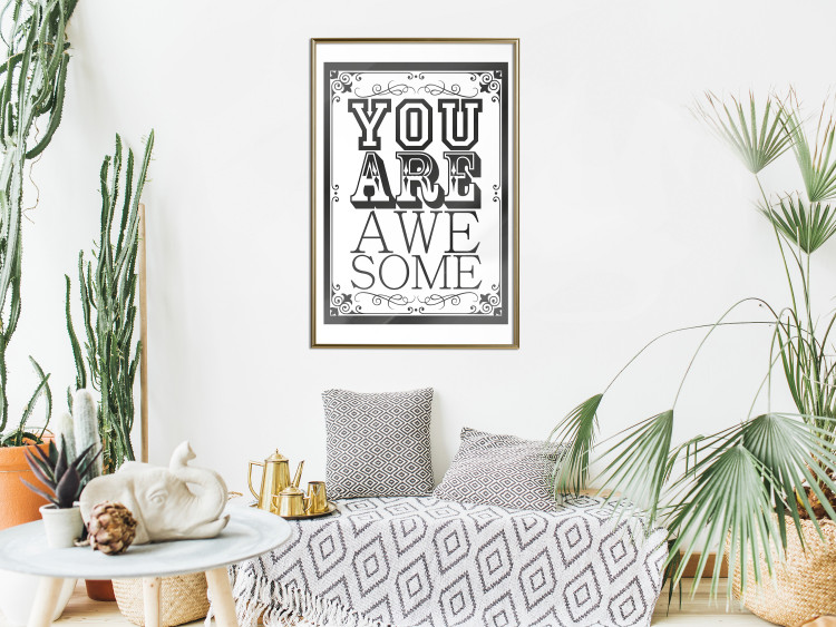Wall Poster You Are Awesome - black and white text on an ornamented background 114684 additionalImage 7