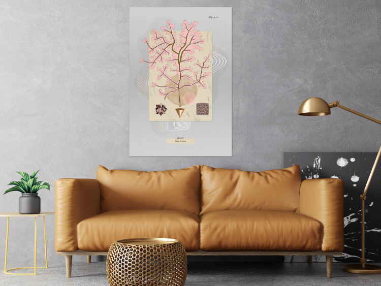 Wall Poster Mysterious Little Tree - abstraction with texts and a plant in pale colors 116884 additionalImage 17