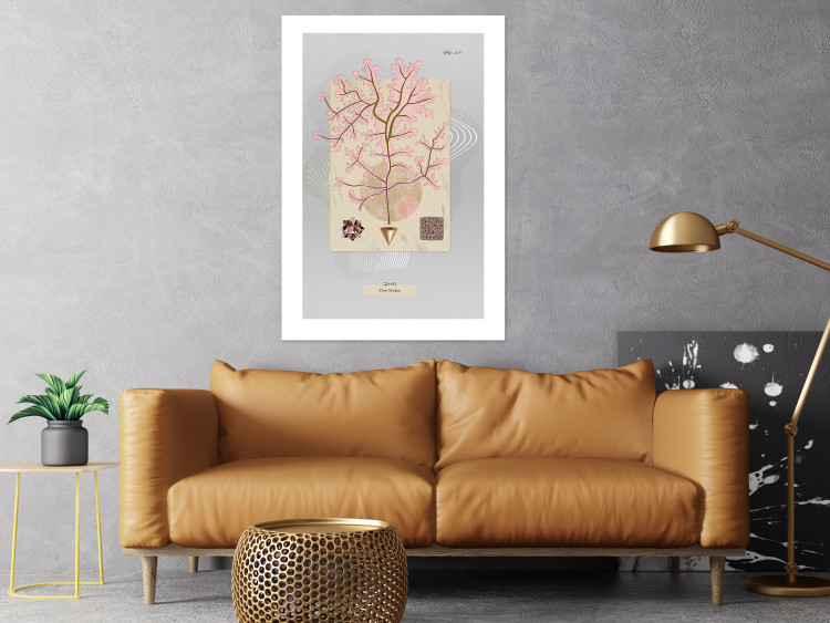 Wall Poster Mysterious Little Tree - abstraction with texts and a plant in pale colors 116884 additionalImage 2
