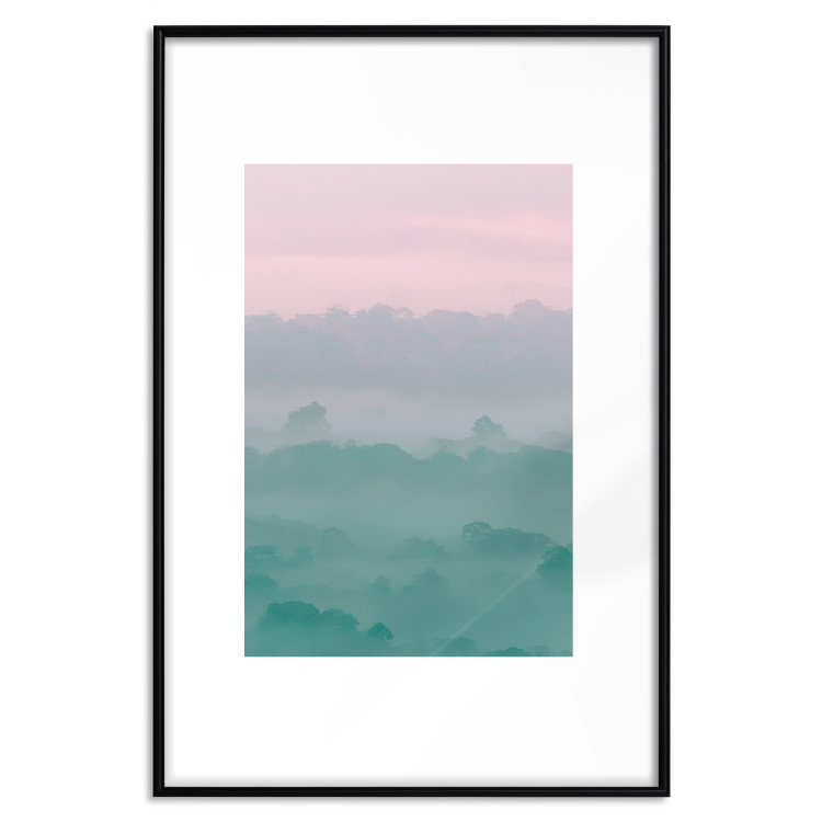 Poster Misty Dawn - landscape of trees amid dense fog in pastel colors 119184 additionalImage 19