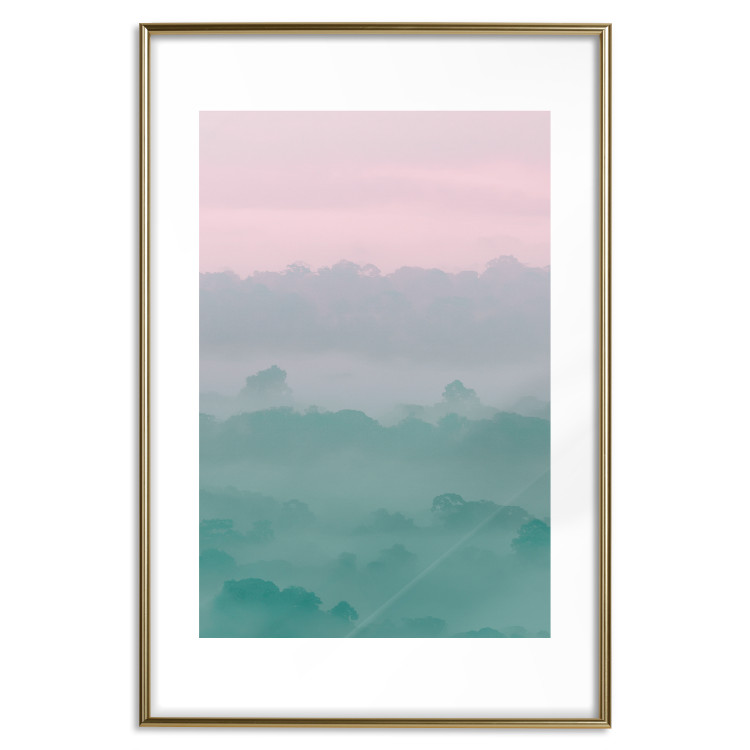 Poster Misty Dawn - landscape of trees amid dense fog in pastel colors 119184 additionalImage 26