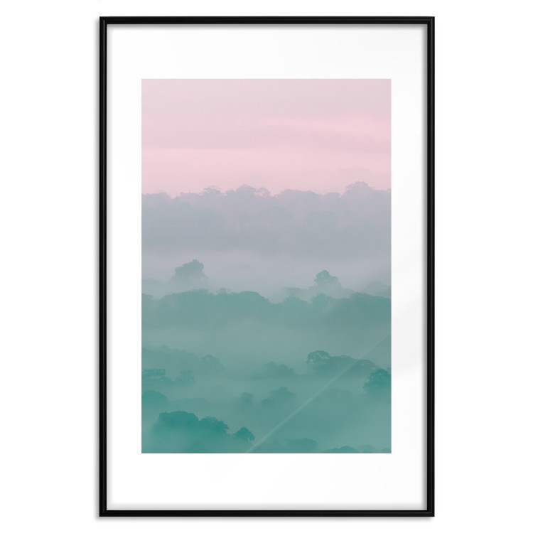 Poster Misty Dawn - landscape of trees amid dense fog in pastel colors 119184 additionalImage 20