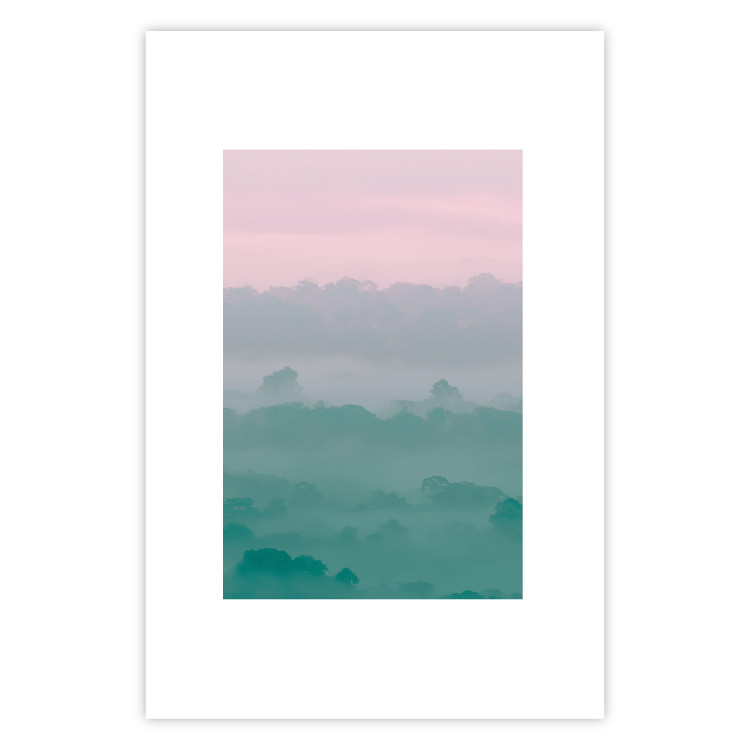 Poster Misty Dawn - landscape of trees amid dense fog in pastel colors 119184 additionalImage 25