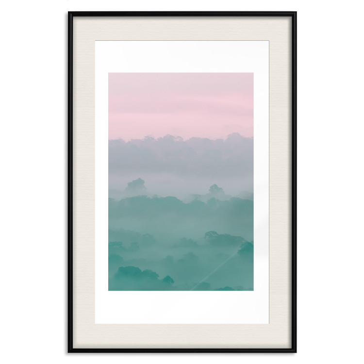 Poster Misty Dawn - landscape of trees amid dense fog in pastel colors 119184 additionalImage 17