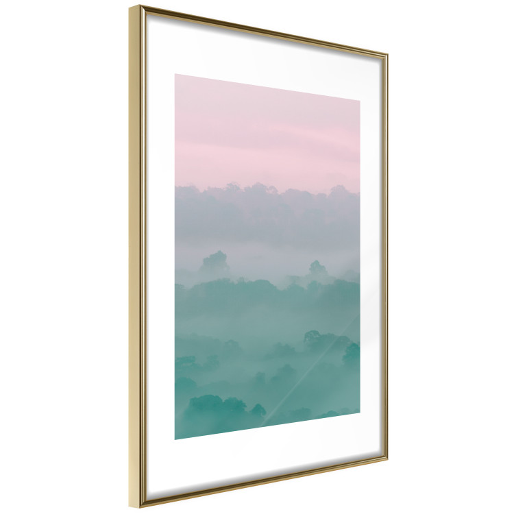 Poster Misty Dawn - landscape of trees amid dense fog in pastel colors 119184 additionalImage 14