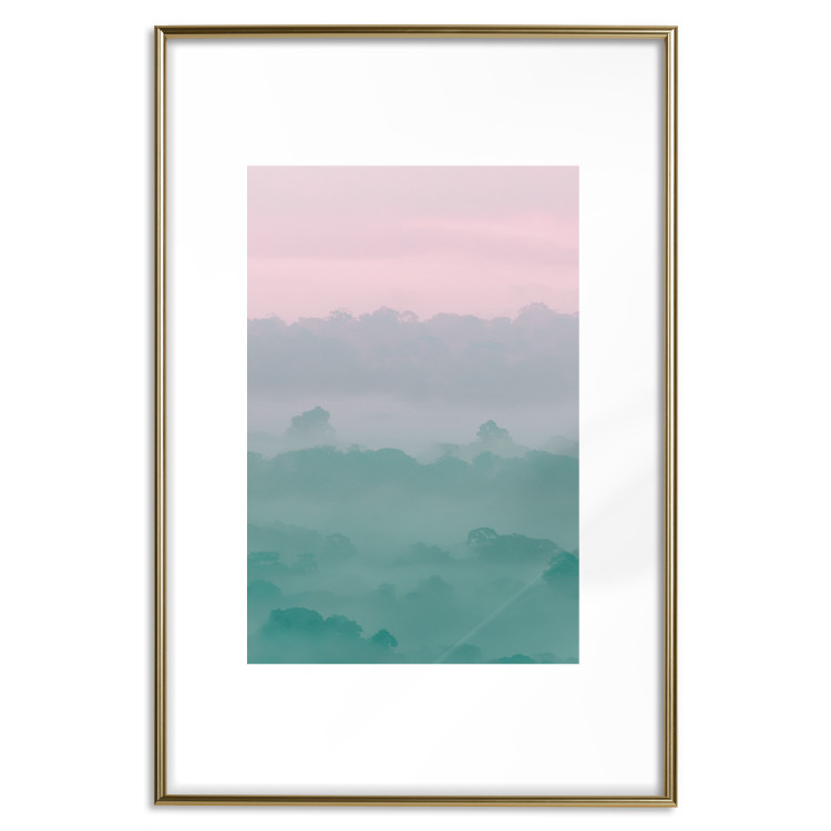 Poster Misty Dawn - landscape of trees amid dense fog in pastel colors 119184 additionalImage 18