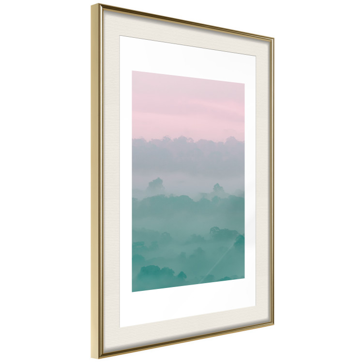 Poster Misty Dawn - landscape of trees amid dense fog in pastel colors 119184 additionalImage 2
