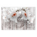 Poster Lily World - white lily flower on wooden background with retro inscriptions 122284