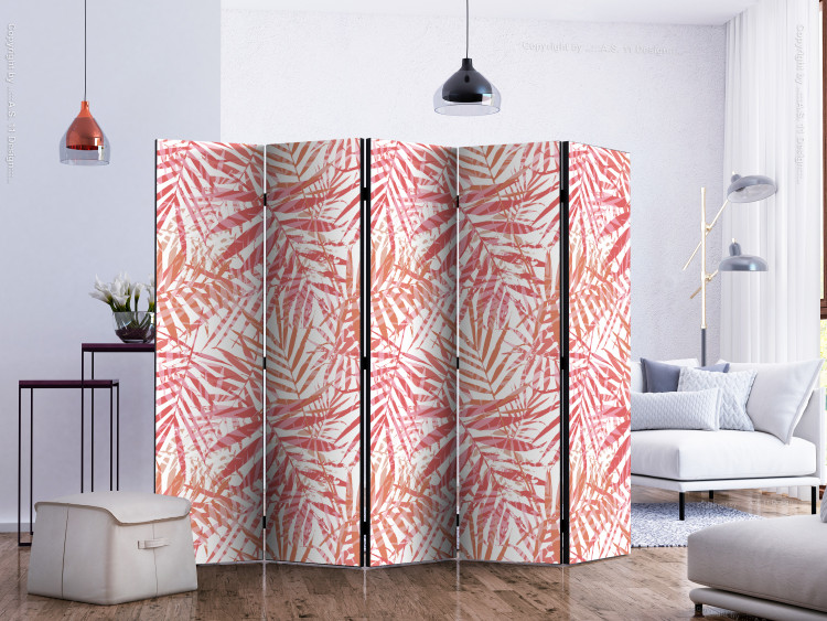 Room Divider Screen Palm Red II - texture of red palm leaves on a white background 122984 additionalImage 2