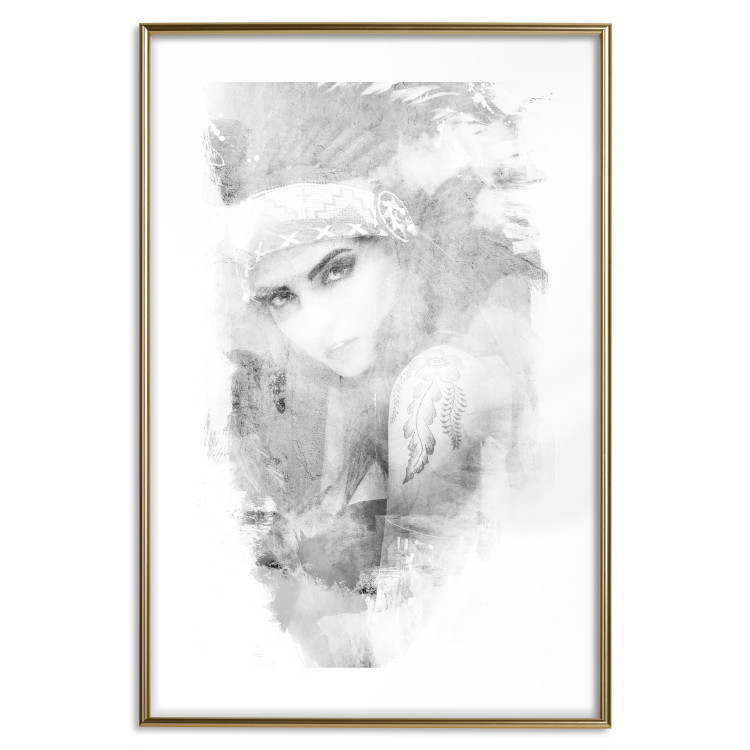 Poster Ethnic Gaze - black portrait of an indigenous woman on white background 123284 additionalImage 14