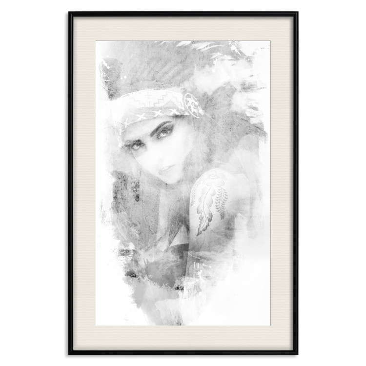 Poster Ethnic Gaze - black portrait of an indigenous woman on white background 123284 additionalImage 18
