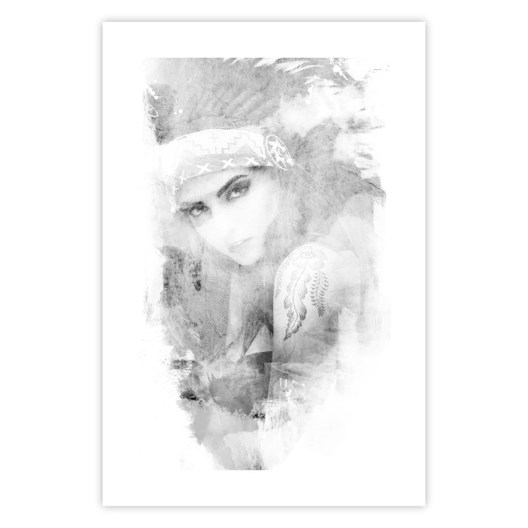 Poster Ethnic Gaze - black portrait of an indigenous woman on white background 123284 additionalImage 25