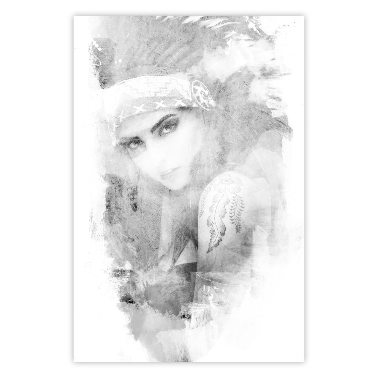 Poster Ethnic Gaze - black portrait of an indigenous woman on white background 123284