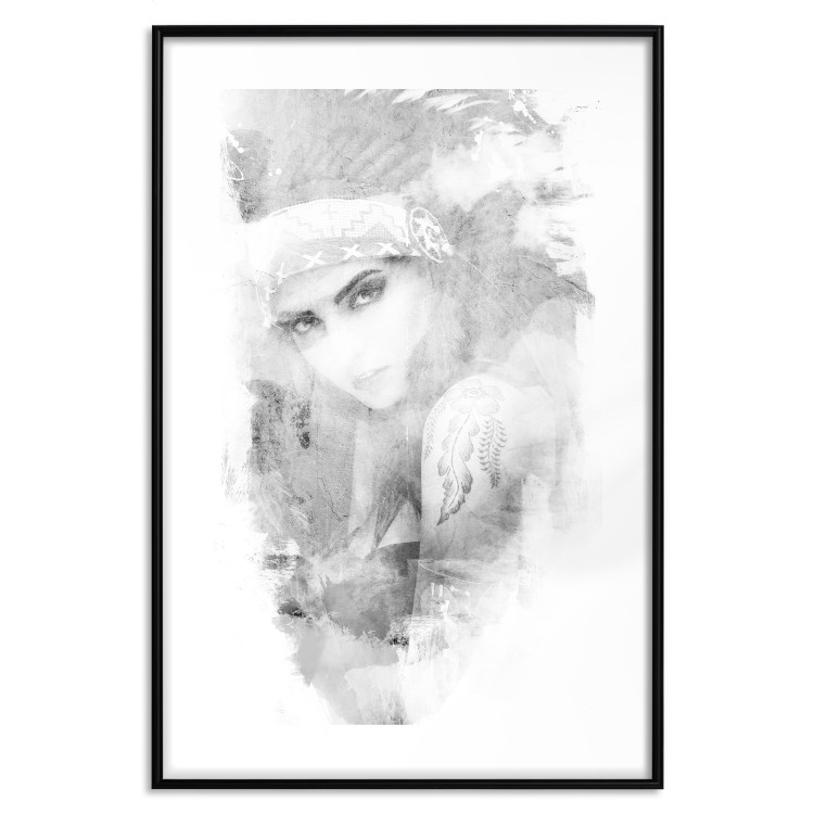 Poster Ethnic Gaze - black portrait of an indigenous woman on white background 123284 additionalImage 15