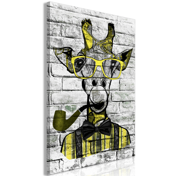 Canvas Giraffe with Pipe (1 Part) Vertical Yellow 123384 additionalImage 2