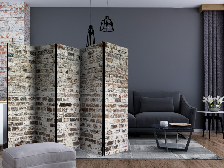 Room Divider Screen Walls of Time II (5-piece) - light pattern with old brick texture 124084 additionalImage 4