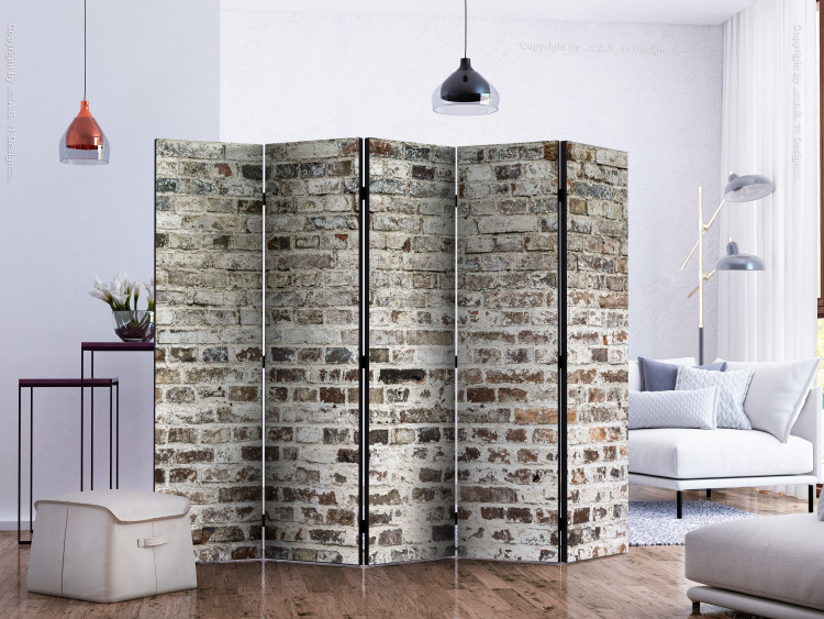 Room Divider Screen Walls of Time II (5-piece) - light pattern with old brick texture 124084 additionalImage 2