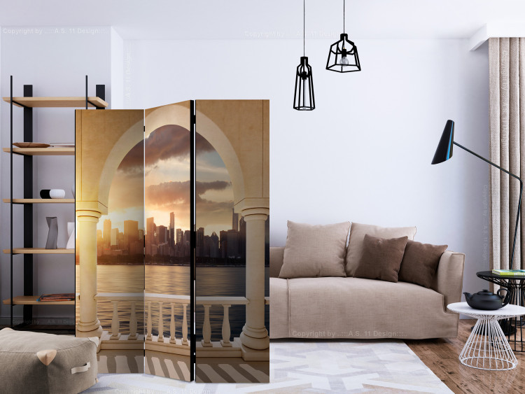 Room Divider Screen Dream of New York (3-piece) - river and city seen from behind columns 124184 additionalImage 4