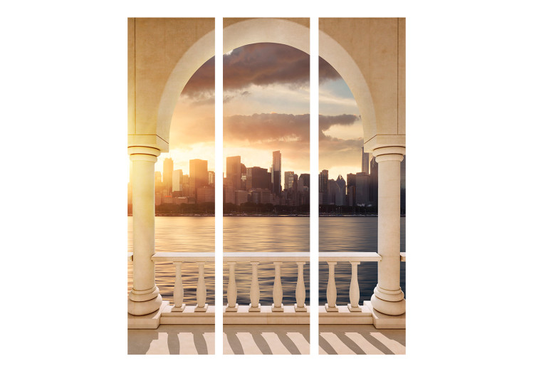 Room Divider Screen Dream of New York (3-piece) - river and city seen from behind columns 124184 additionalImage 3