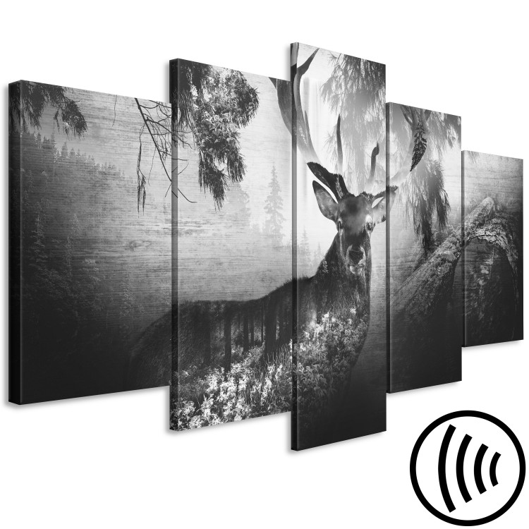 Canvas Print Black and white deer among trees - forest animal on black background 125884 additionalImage 6