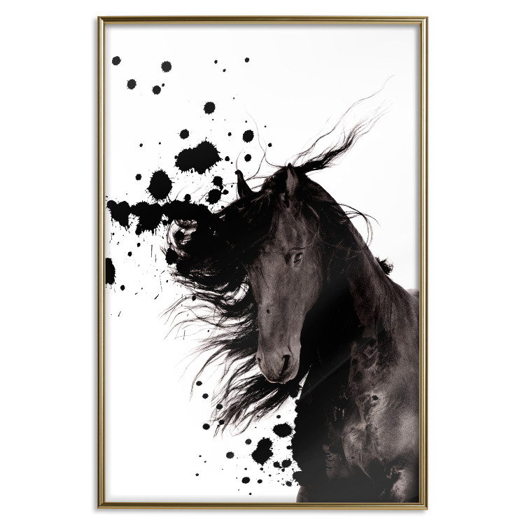Wall Poster Abstract Element - black horse and abstract spots on a white background 126884 additionalImage 17