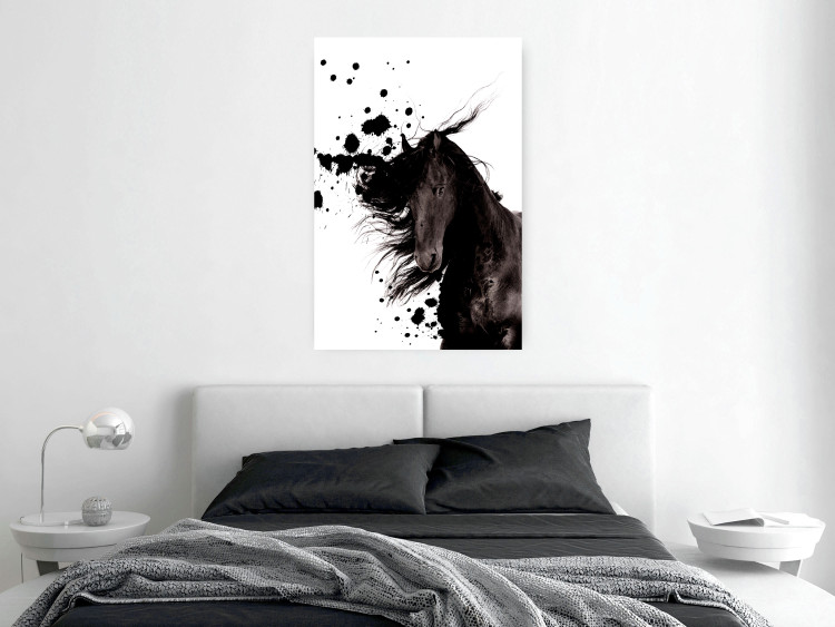 Wall Poster Abstract Element - black horse and abstract spots on a white background 126884 additionalImage 2