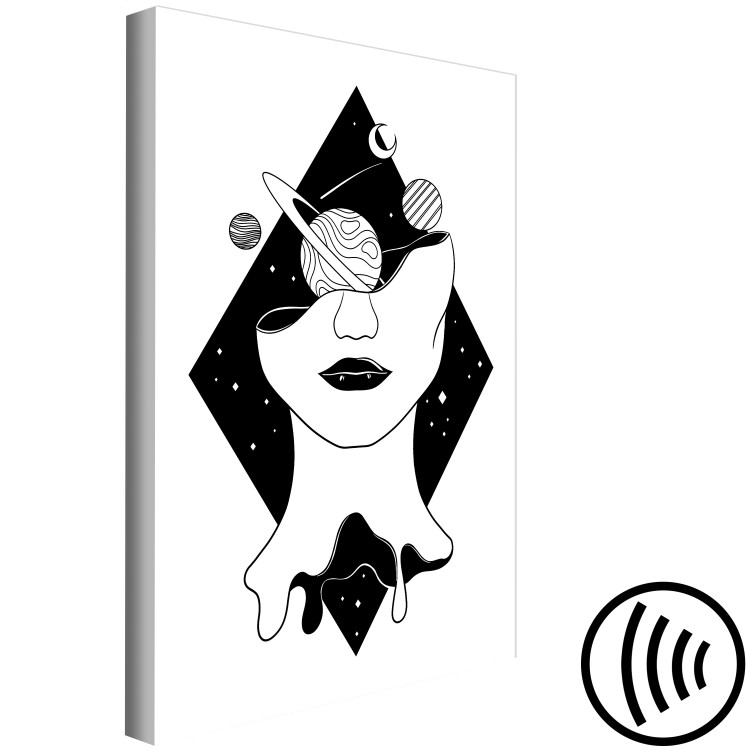 Canvas Print Planets, Moon and woman figure in a diamond - black-white abstraction 128484 additionalImage 6