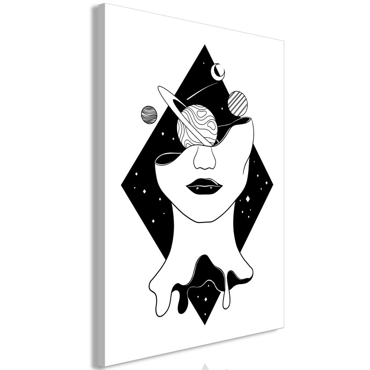 Canvas Print Planets, Moon and woman figure in a diamond - black-white abstraction 128484 additionalImage 2
