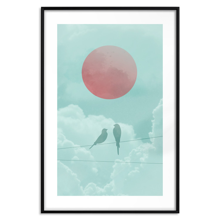 Poster Pastel Sunset - abstract birds against blue clouds 129584 additionalImage 17