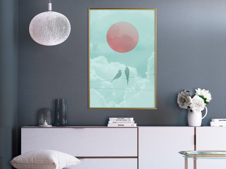 Poster Pastel Sunset - abstract birds against blue clouds 129584 additionalImage 7