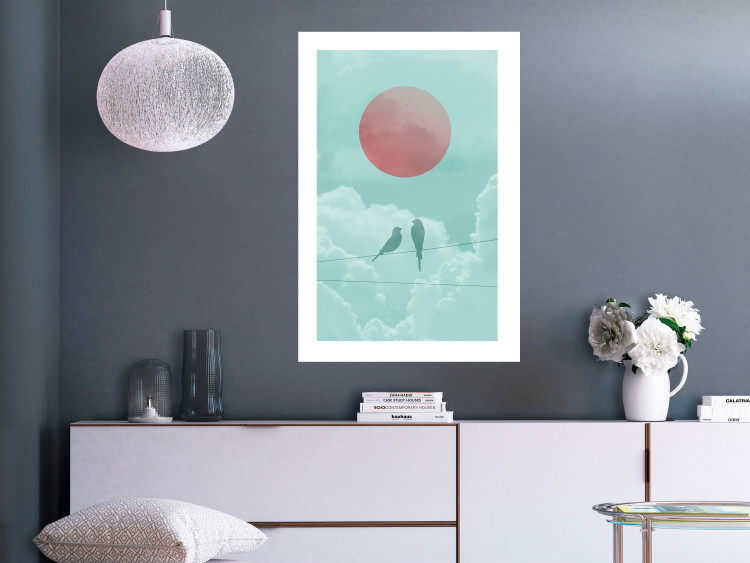 Poster Pastel Sunset - abstract birds against blue clouds 129584 additionalImage 5