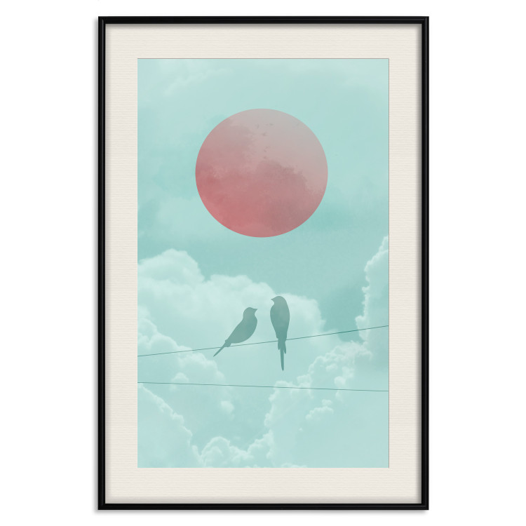 Poster Pastel Sunset - abstract birds against blue clouds 129584 additionalImage 19