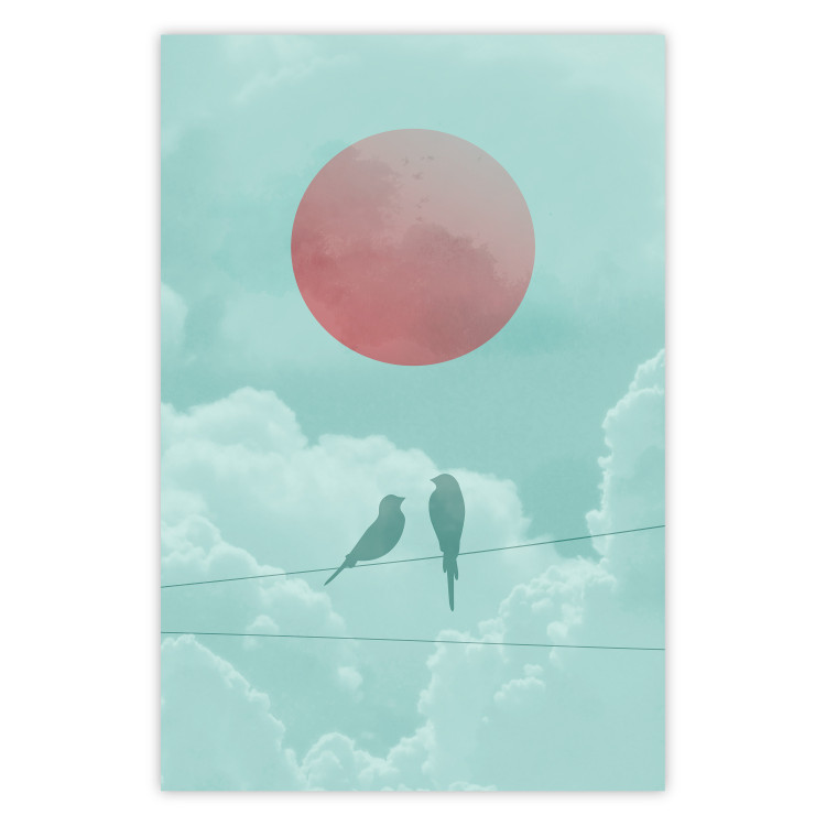 Poster Pastel Sunset - abstract birds against blue clouds 129584
