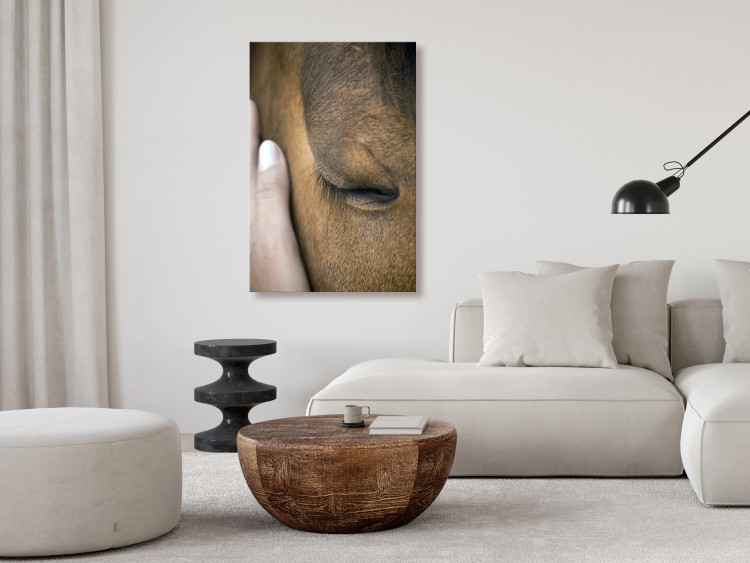 Canvas Soothing Touch (1-piece) Vertical - hand stroking a brown horse 130284 additionalImage 3