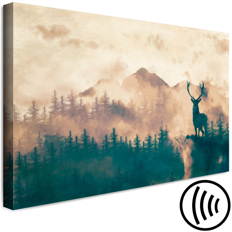 Canvas Art Print Proud Stag (1-piece) Wide - misty forest landscape scenery 131984 additionalImage 6