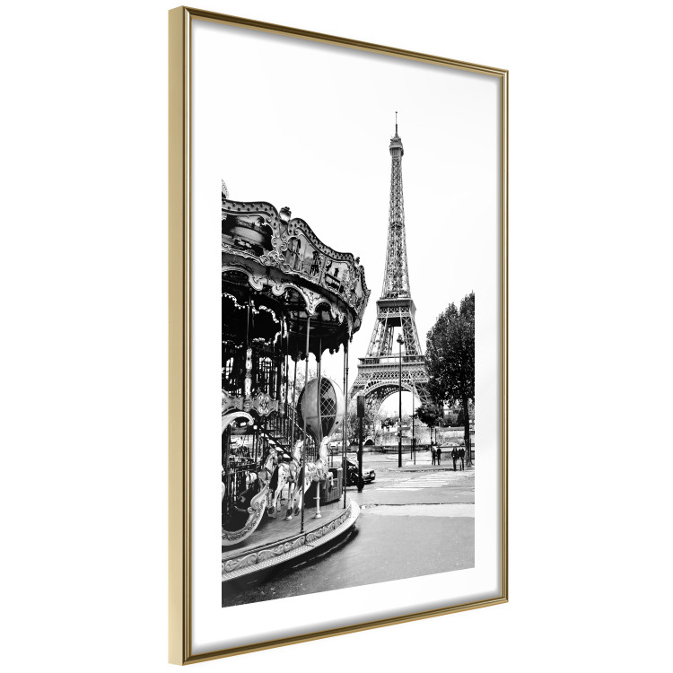 Wall Poster Parisian Carousel - black and white carousel landscape with the Eiffel Tower in the background 132284 additionalImage 7