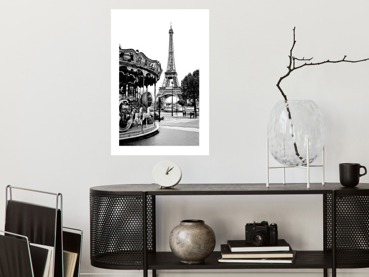 Wall Poster Parisian Carousel - black and white carousel landscape with the Eiffel Tower in the background 132284 additionalImage 3