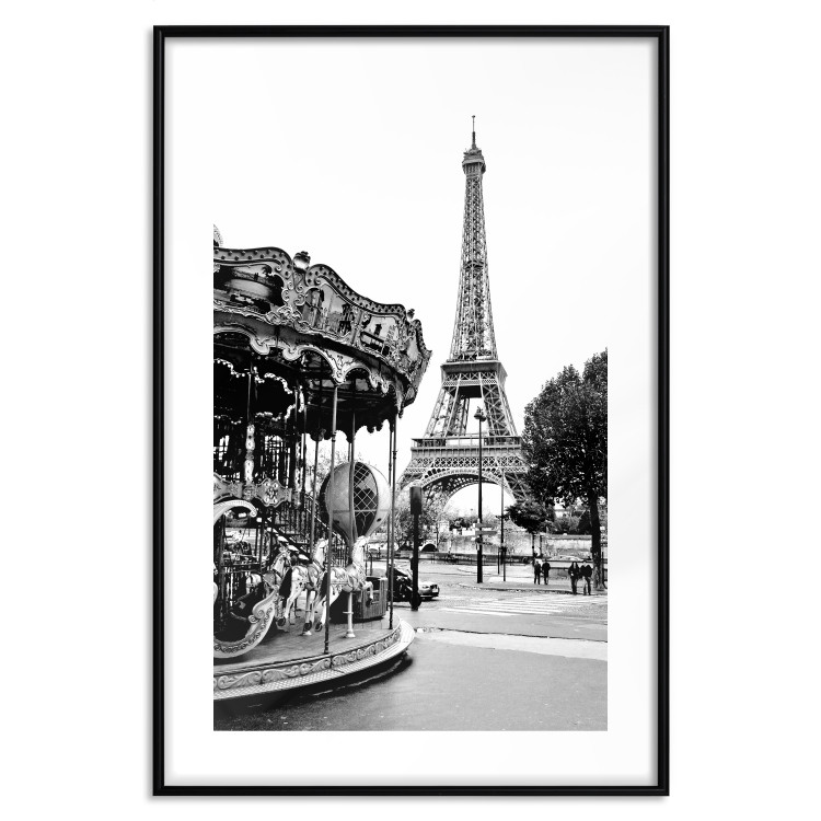 Wall Poster Parisian Carousel - black and white carousel landscape with the Eiffel Tower in the background 132284 additionalImage 17