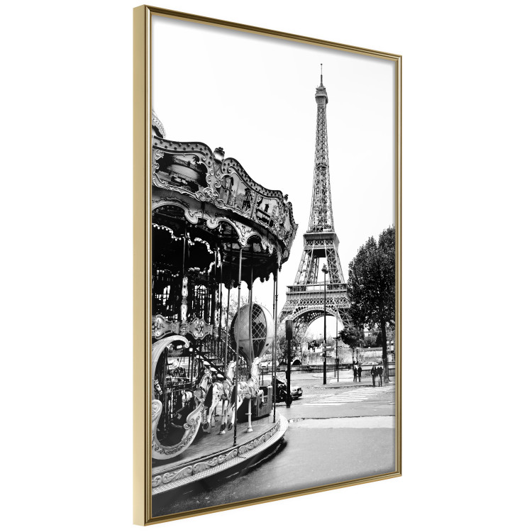 Wall Poster Parisian Carousel - black and white carousel landscape with the Eiffel Tower in the background 132284 additionalImage 12