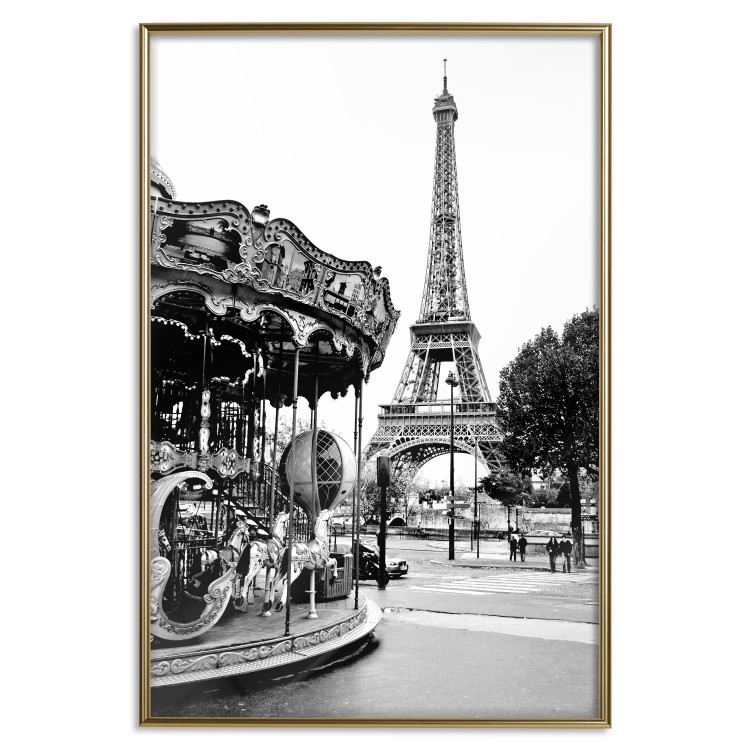 Wall Poster Parisian Carousel - black and white carousel landscape with the Eiffel Tower in the background 132284 additionalImage 21