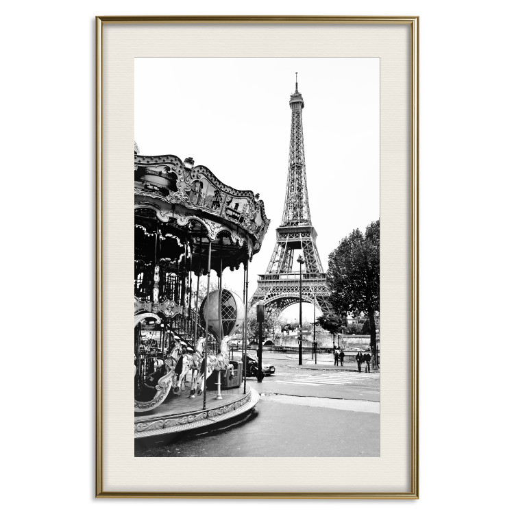 Wall Poster Parisian Carousel - black and white carousel landscape with the Eiffel Tower in the background 132284 additionalImage 20