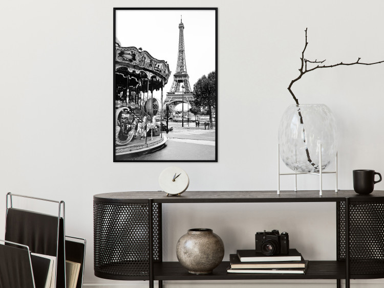 Wall Poster Parisian Carousel - black and white carousel landscape with the Eiffel Tower in the background 132284 additionalImage 4