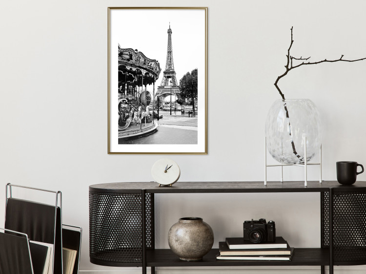 Wall Poster Parisian Carousel - black and white carousel landscape with the Eiffel Tower in the background 132284 additionalImage 15