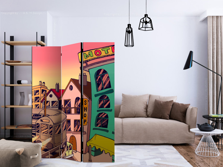 Folding Screen Morning in a City (3-piece) - cartoonish colorful architecture 132684 additionalImage 4