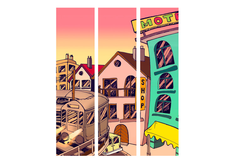 Folding Screen Morning in a City (3-piece) - cartoonish colorful architecture 132684 additionalImage 3