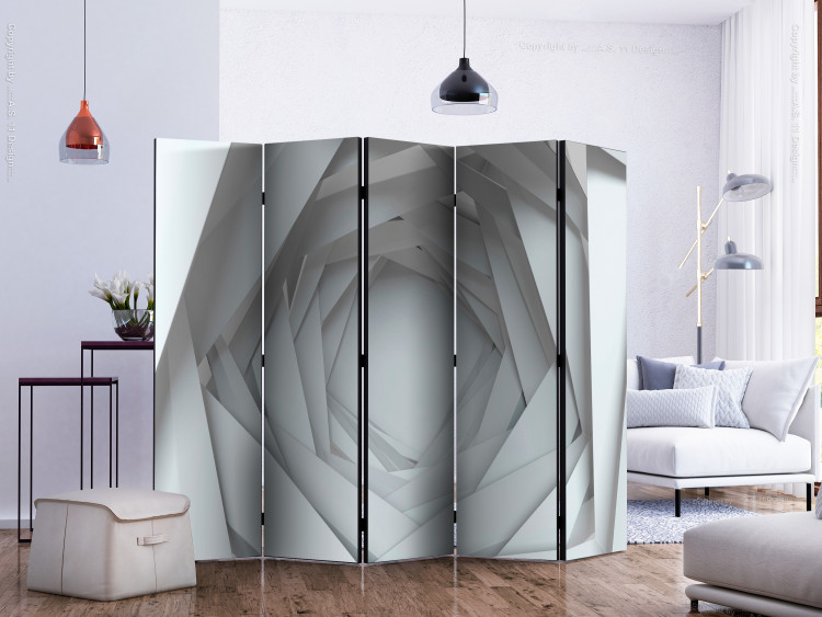 Folding Screen Geometric Abyss II (5-piece) - white abstraction with a tunnel 132784 additionalImage 2