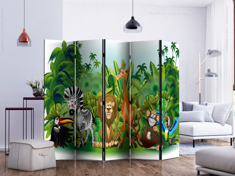 Room Divider Screen Jungle Animals II (5-piece) - colorful landscape for children 133084 additionalImage 2